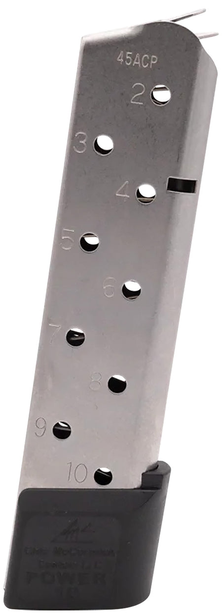 CMC Products 15150 Power Mag .45 ACP 1911 Government 10rd Stainless Steel Magazine, Black Base Pad