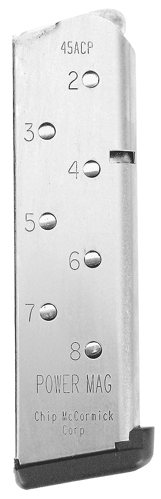 CMC Products 14131 Power Mag .45 ACP 1911 Government 8rd Stainless Steel Magazine, Black Base Pad