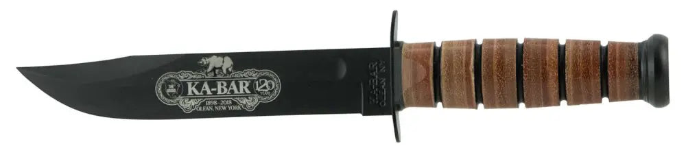 Ka-Bar 120th Anniversary US Army Fixed Blade 7" Straight Edge Knife Brown Leather Sheath