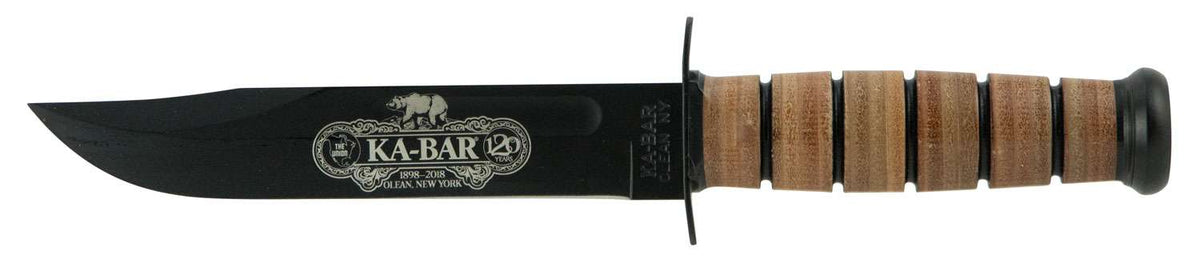 Ka-Bar USMC 120th Anniversary 7" DP Blade Straight Edge Knife Brown Leather Sheath