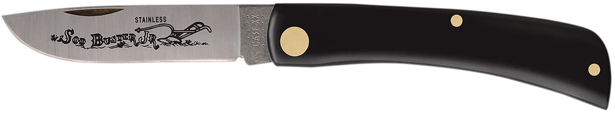 Case 00095 Sod Buster Jr. Folding Skinner 2.80" Blade Black Synthetic Handle Etched