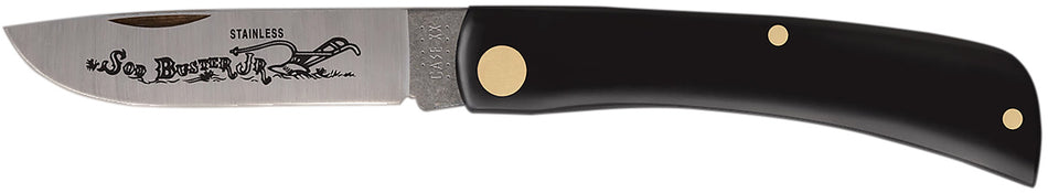 Case 00095 Sod Buster Jr. Folding Skinner 2.80" Blade Black Synthetic Handle Etched