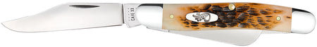Case 00128 Stockman Medium Folding Pocket Knife Clip/Sheepsfoot/Spey Tru-Sharp Stainless Amber Bone Handle