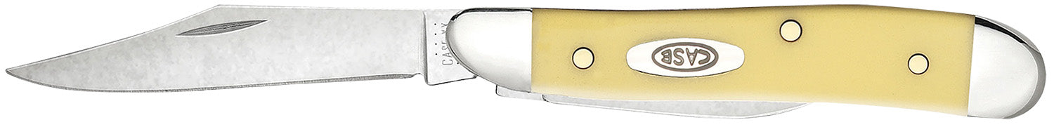 Case 00030 Peanut Folding Knife 2.10" Clip and Pen Blades Yellow Synthetic Handle