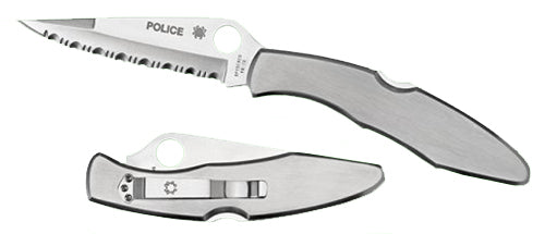 Spyderco C07S Police 4.13" Folder Part Serrated Spear Point VG-10 SS Blade, Stainless Handle Includes Pocket Clip