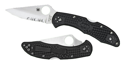 Spyderco C11PSBK Delica 4 2.88" Folder Part Serrated Drop Point VG-10 SS Blade, Black FRN Handle Includes Pocket Clip