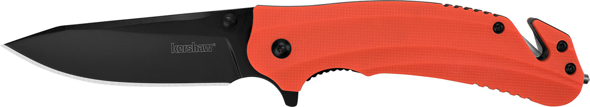 Kershaw 8650 Barricade 3.50" Folding Knife Drop Point Black Oxide 8Cr13MoV Blade, Orange Handle Features Glass Breaker