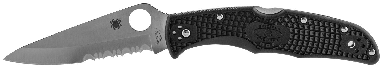 Spyderco C10PSBK Endura 4 Lightweight 3.75" Folder Part Serrated Drop Point VG-10 SS Blade, Black FRN Handle Includes Pocket Clip