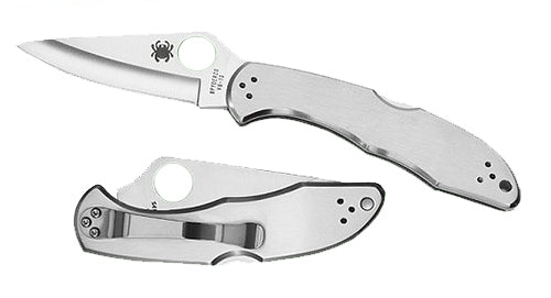 Spyderco C11P Delica 4 Folding Knife 2.95" VG-10 Plain Edge Drop Point SS Blade Stainless Handle w/ Pocket Clip