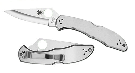 Spyderco C11P Delica 4 Folding Knife 2.95" VG-10 Plain Edge Drop Point SS Blade Stainless Handle w/ Pocket Clip