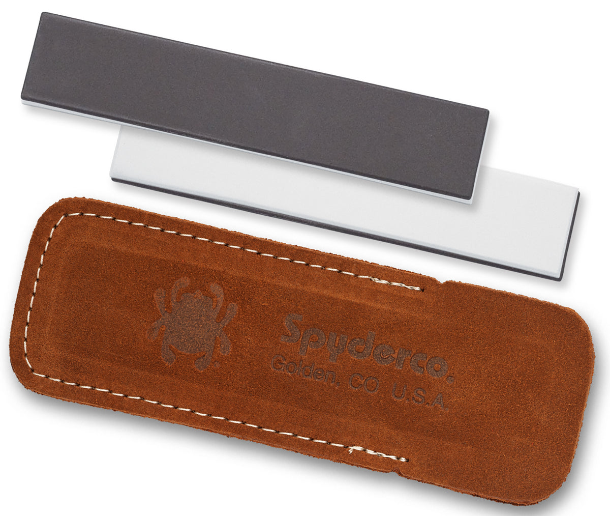 Spyderco 303MF Double Stuff Ceramic Bench Stone Medium/Fine Grit with Leather Case Black/White