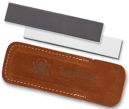 Spyderco 303MF Double Stuff Ceramic Bench Stone Medium/Fine Grit with Leather Case Black/White