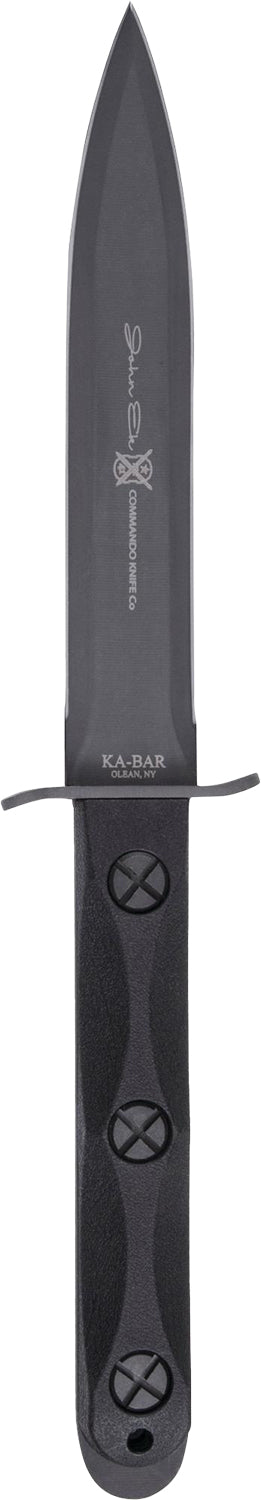 Ka-Bar EK44 Ek Model 4 6.63" Fixed Spear Point Double Edge Knife, 1095 Cro-Van Blade, Black GRN Handle, Sheath