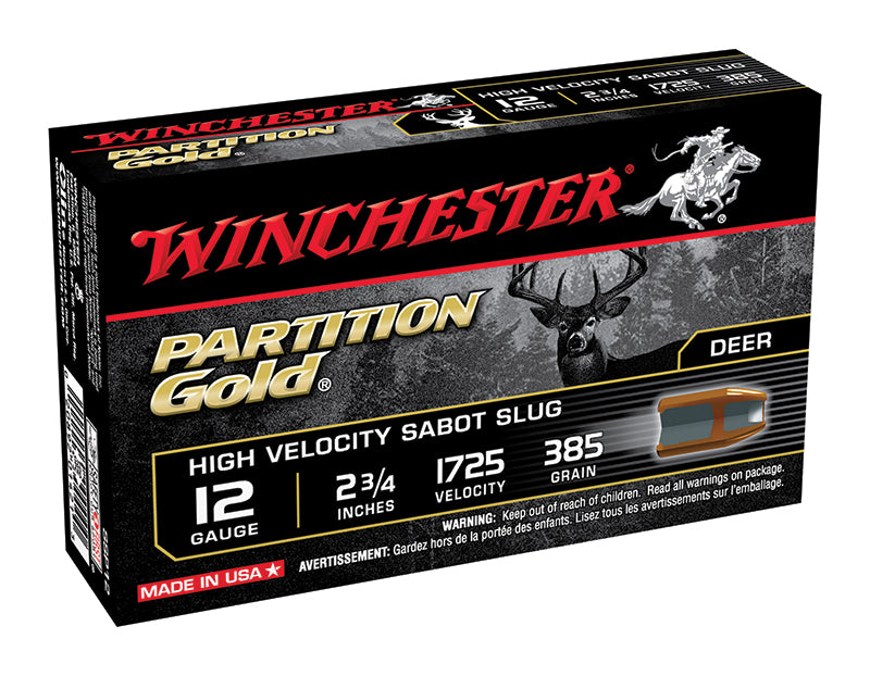 Winchester 12 Gauge Shotgun Ammo PARTITION GOLD High Velocity Sabot Slug Deer 2.75 in 7/8 oz Slug