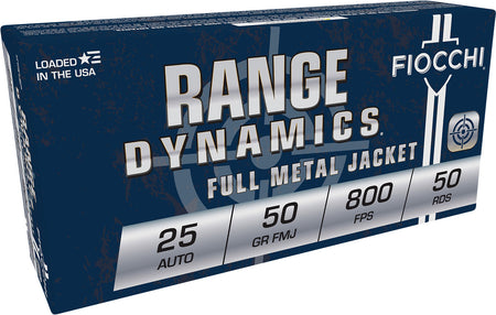 Fiocchi Range Dynamics Full Metal Jacket 50 Grain .25 ACP 800 fps 762344001418