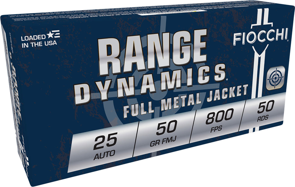 Fiocchi Range Dynamics Full Metal Jacket 50 Grain .25 ACP 800 fps 762344001418