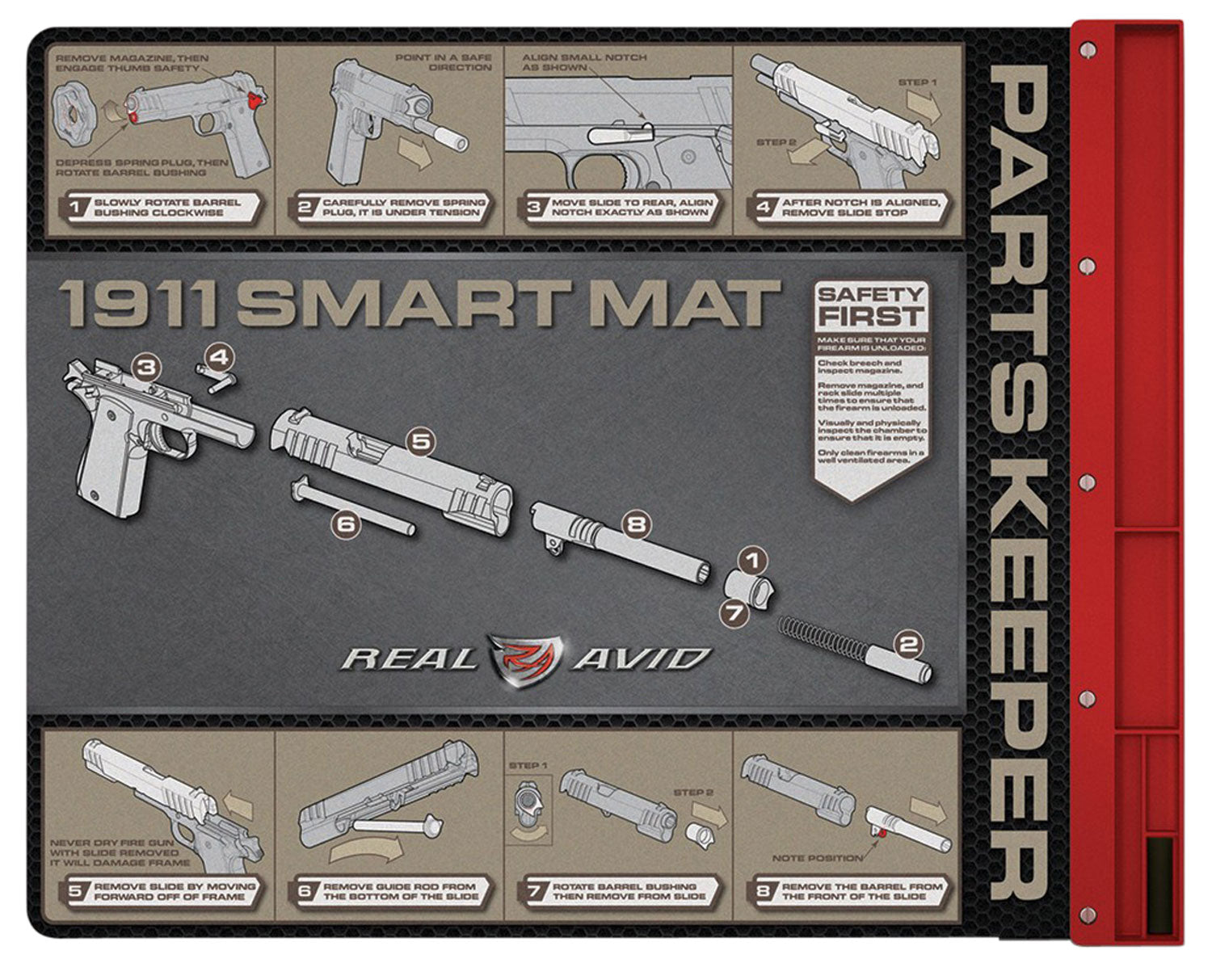 Real Avid AV1911SM 1911 Handgun Cleaning Smart Mat 19" x 16" with Parts Tray