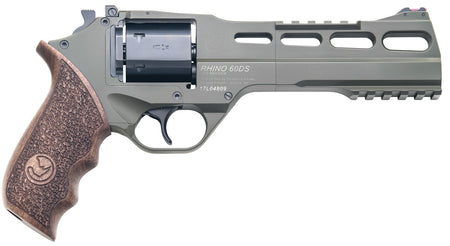 Chiappa Firearms 340282 Rhino 60DS Large Frame 357 Mag 6 Shot, 6" Green Cerakote Steel Vent Rib Barrel, Blued Steel Cylinder, Green Cerakote Aluminum Frame, Walnut Grip, Concealed Hammer