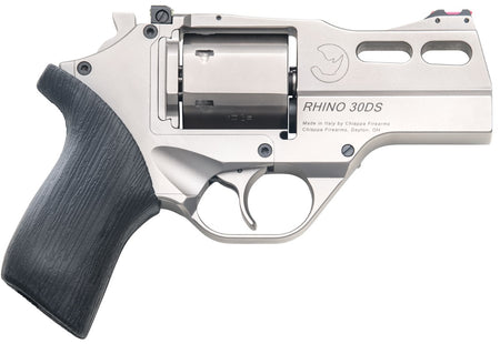 Chiappa Firearms 340290 Rhino 30DS Small Frame 357 Mag 6 Shot, 3" Nickel-Plated Steel Vent Rib Barrel & Cylinder, Nickel-Plated Aluminum Frame, Black Rubber Grip, Concealed Hammer