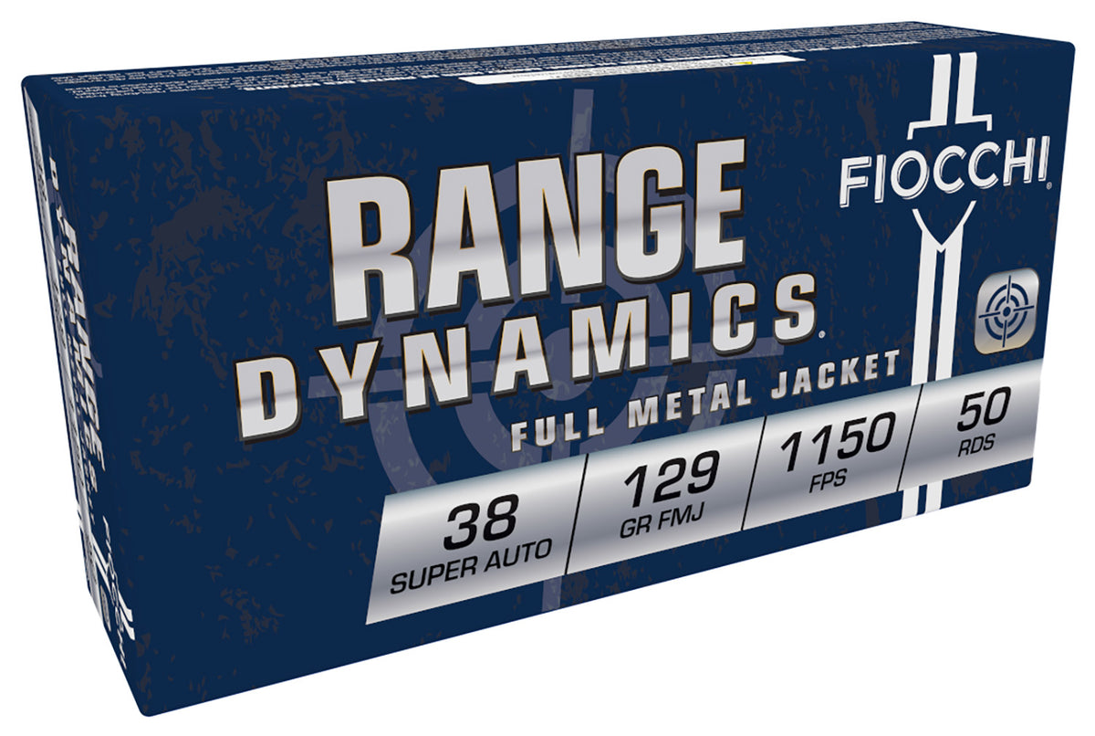 Fiocchi .38 Super Range Dynamics 129 grain Full Metal Jacket ammunition