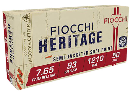 Fiocchi 7.65x21mm Parabellum Heritage 93 grain Semi Jacketed Soft Point ammunition