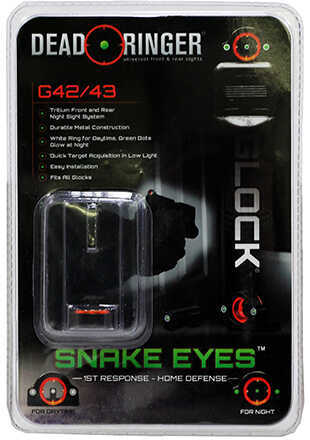 Dead Ringer Snake Eyes Glock 42 Tritium Green Ghost Ring Night Sights Front and Rear Set