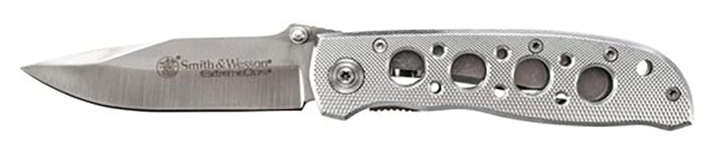 S&W Plain Blade Folding Knife Silver Aluminum 4.1 Inch Handle