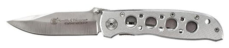 S&W Plain Blade Folding Knife Silver Aluminum 4.1 Inch Handle