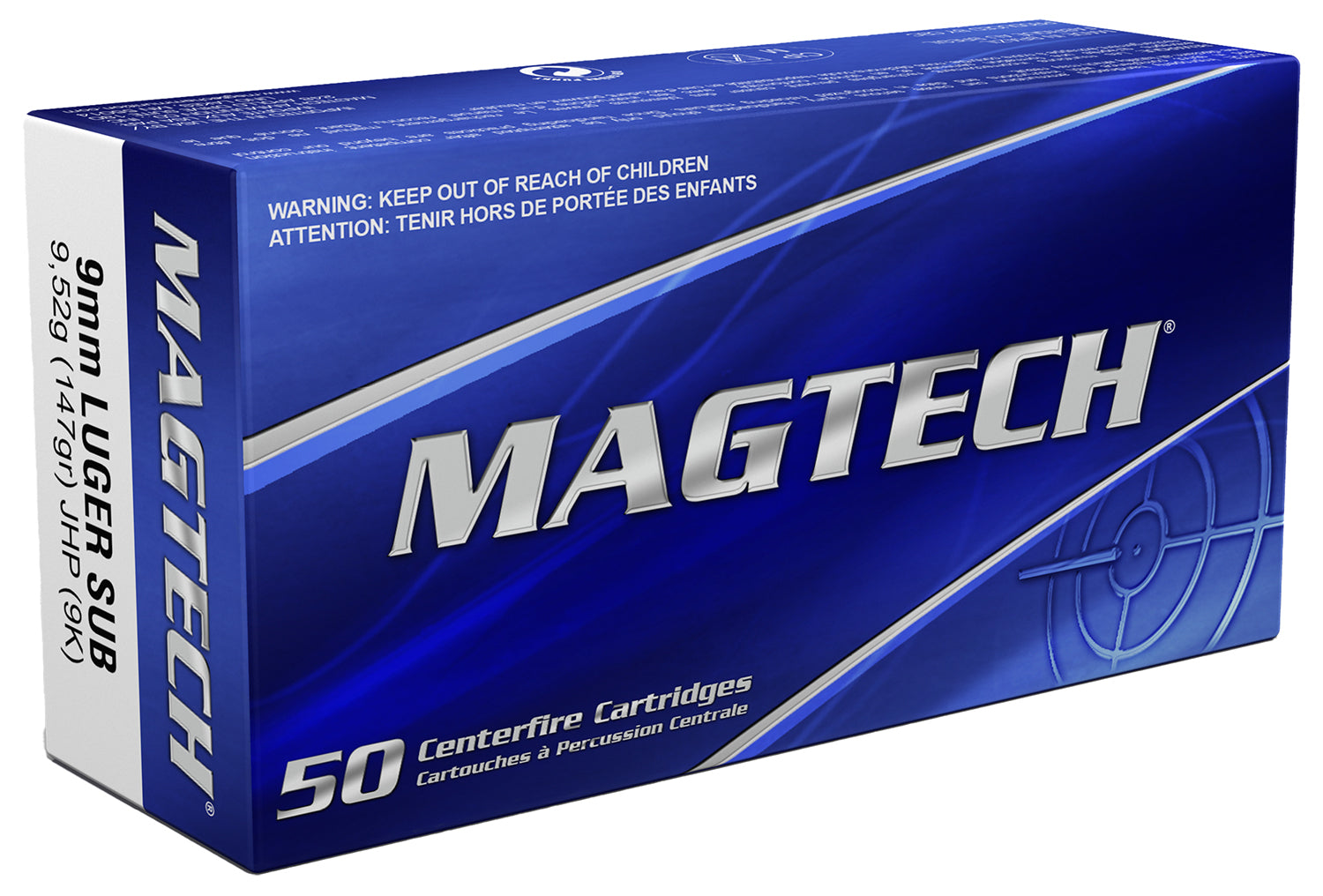 Magtech 9mm Luger / Parabellum Sport Shooting Range/Training Subsonic 147 grain Jacketed Hollow Point Subsonic ammunition