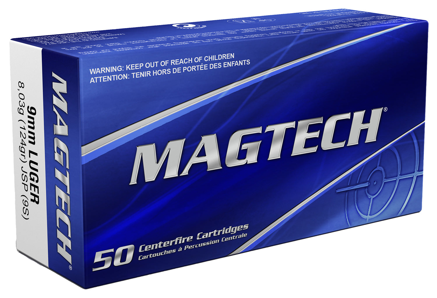 Magtech 9mm Luger / Parabellum Sport Shooting Range/Training 124 grain Jacketed Soft Point ammunition