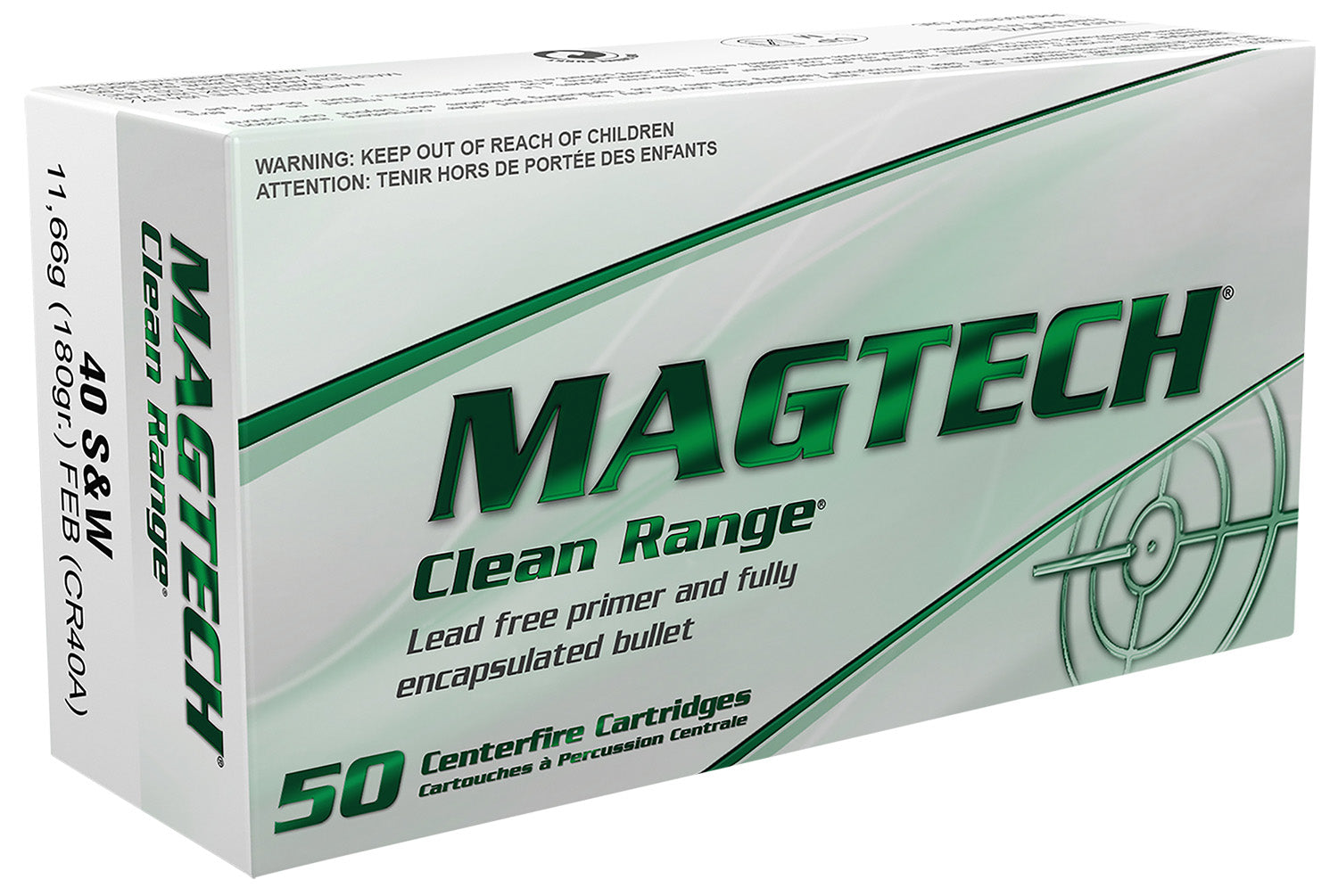 Magtech Clean Range Protection Fully Encapsulated Bullet Flat 180 Grain .40 S&W 990 fps 754908177615