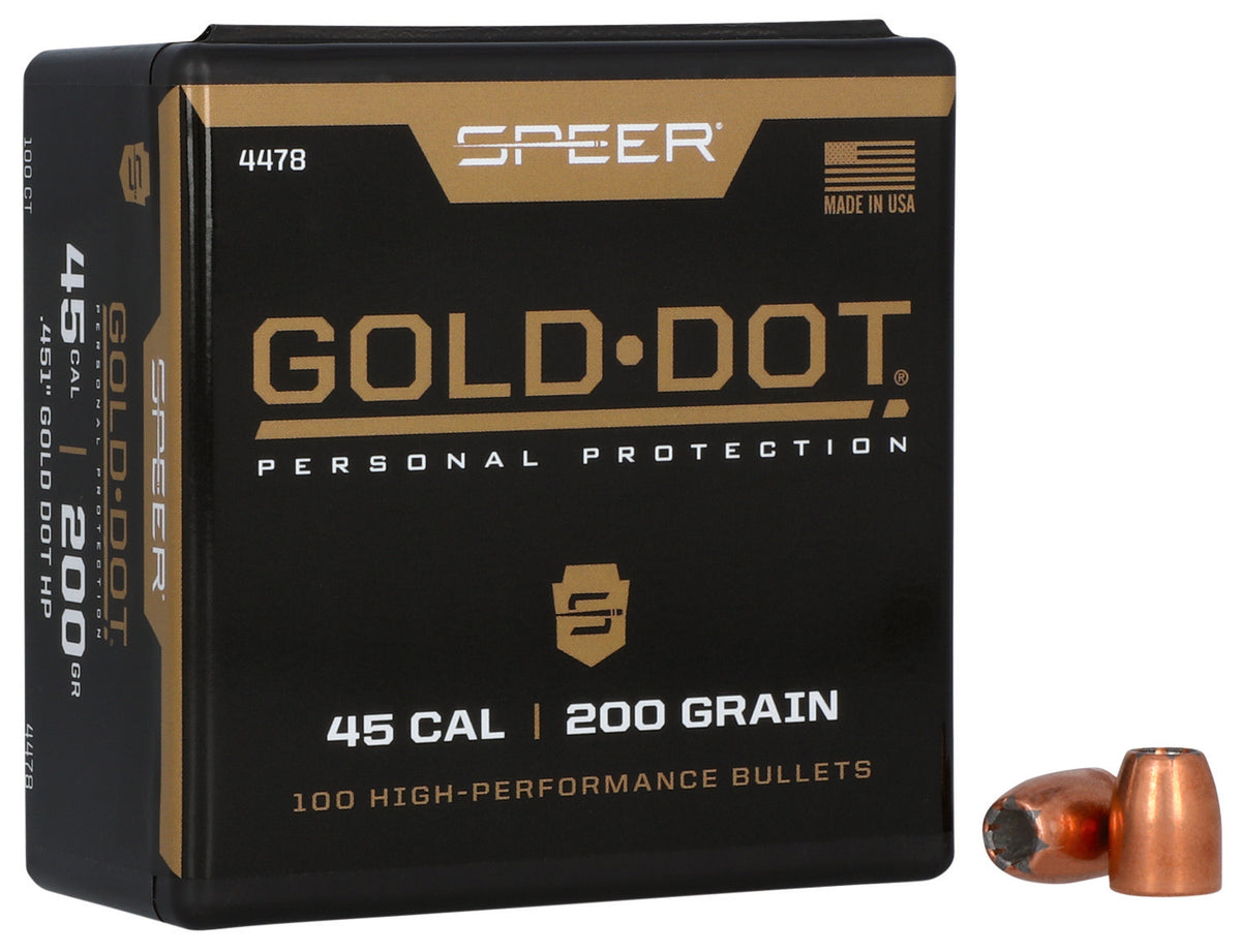 Speer 4478 Gold Dot .45 Caliber 200 Grain HP Component Bullets 100 Per Box