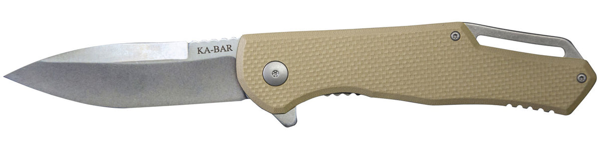 KA-BAR Jarosz 3.5 In Spearpoint Flip Folder Tan Handle with Pocket Clip