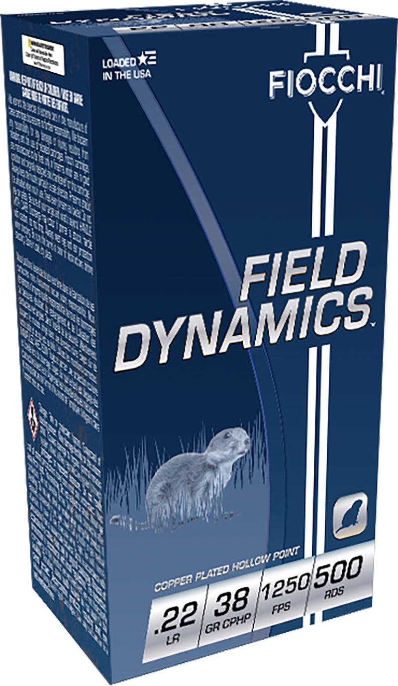 Fiocchi .22 Long Rifle Field Dynamics High Velocity 38 grain Copper Plated Hollow Point ammunition
