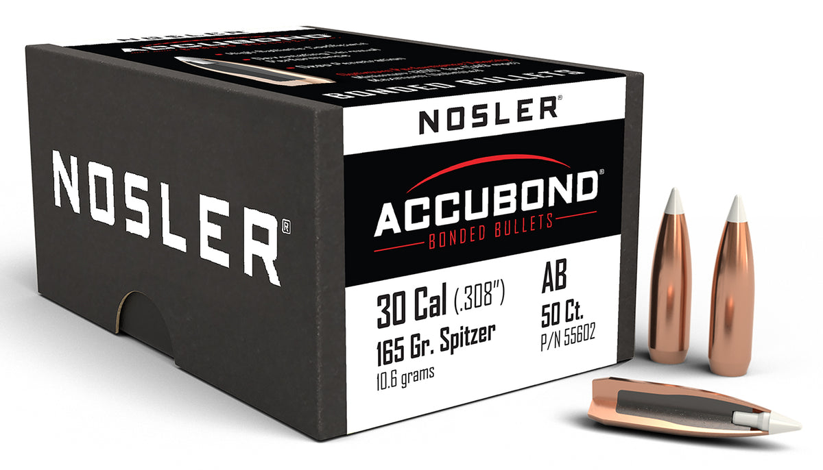 Nosler AccuBond 30 Caliber 165gr Spitzer Point Big Game Bullets 50/Box