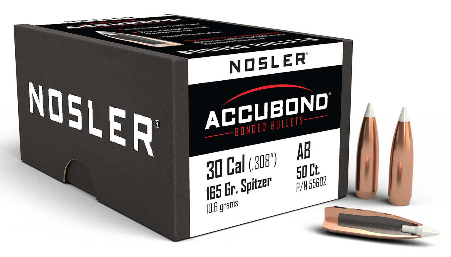 Nosler AccuBond 30 Caliber 165gr Spitzer Point Big Game Bullets 50/Box