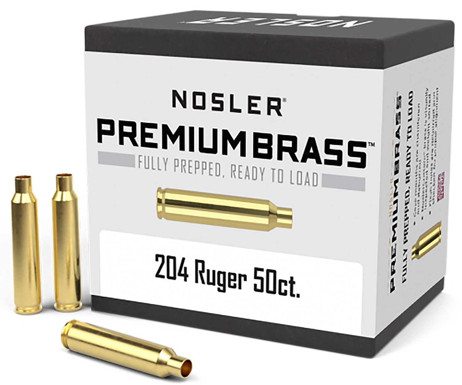 Nosler 204 Ruger Premium Unprimed Rifle Brass Cases 50/Box