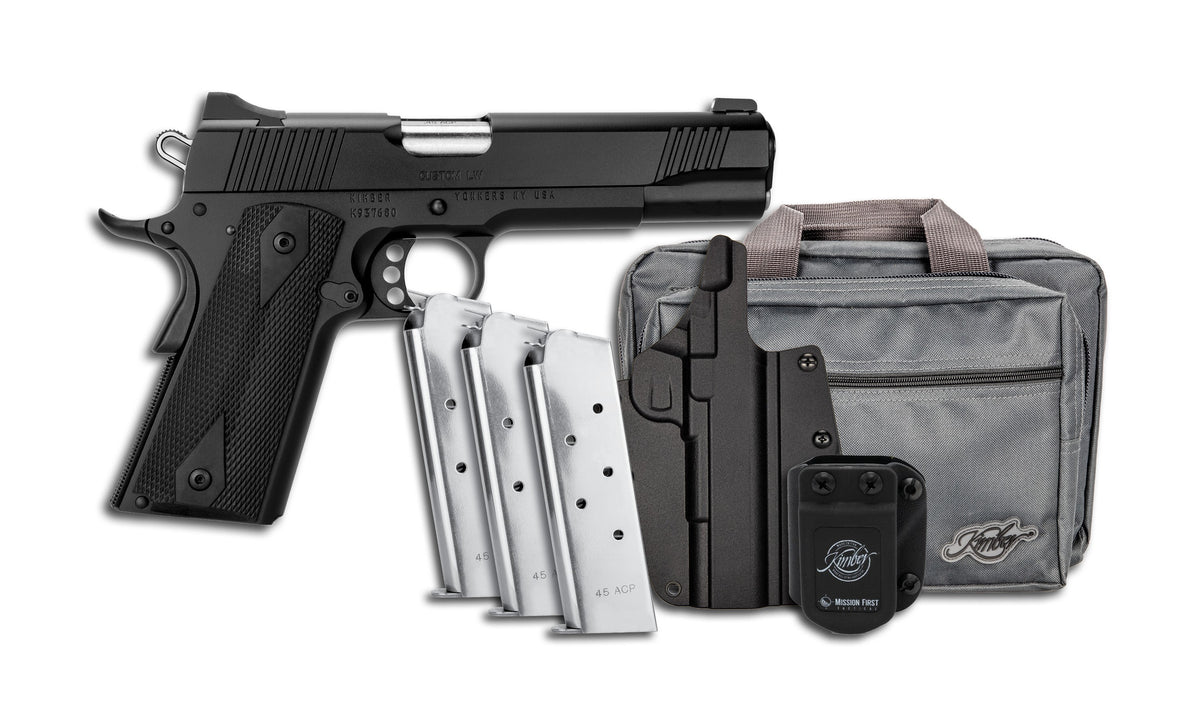 Kimber Mfg.,inc 3700812 Custom LW Club Bundle 45ACP 7+1 5" Front Serrations Stainless Slide KimPro Black F/S Rubber Grip