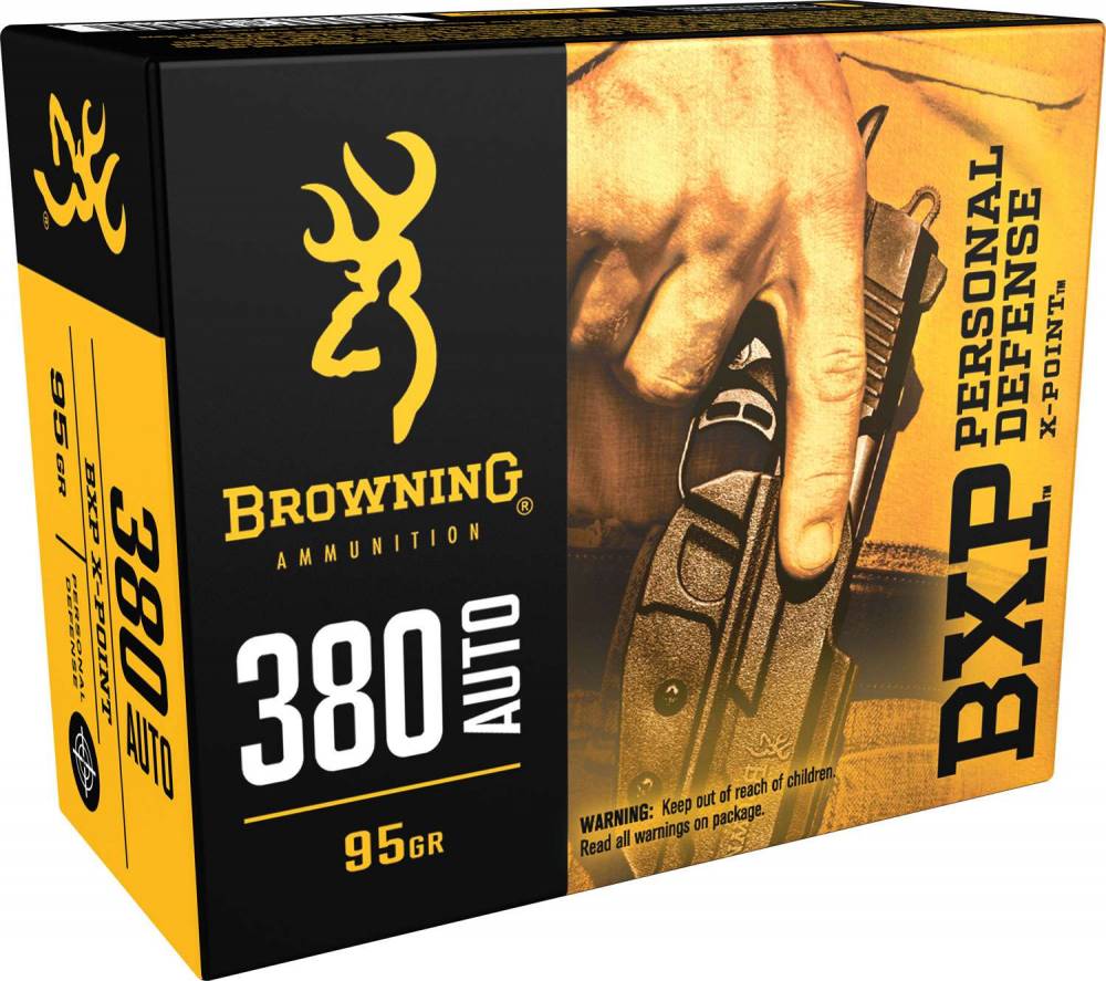 Browning .380 ACP/Auto BXP Personal Defense Home Defense 95 grain X-Point Hollow Point (XHP) ammunition