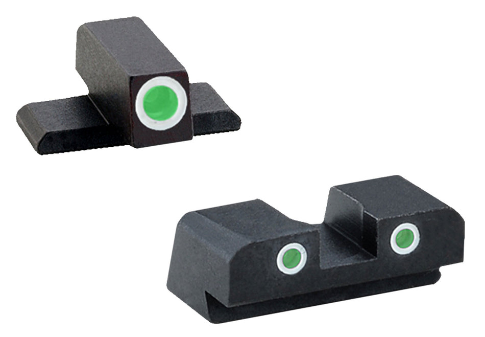 AmeriGlo XD191 Tritium Sight Set Springfield XD - Green Front & Rear White Outline