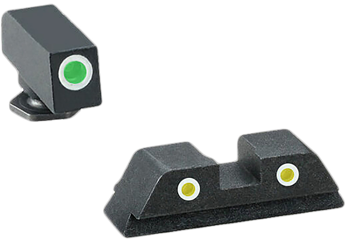 AmeriGlo GL115 Tritium Sight Set for Glock 9mm/.40/.380 - Green/Yellow White Outline