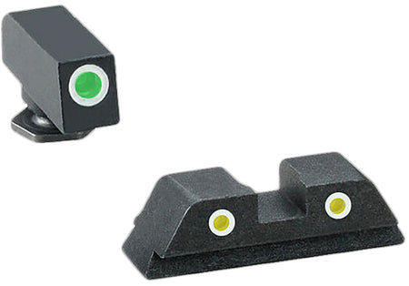 AmeriGlo GL115 Tritium Sight Set for Glock 9mm/.40/.380 - Green/Yellow White Outline