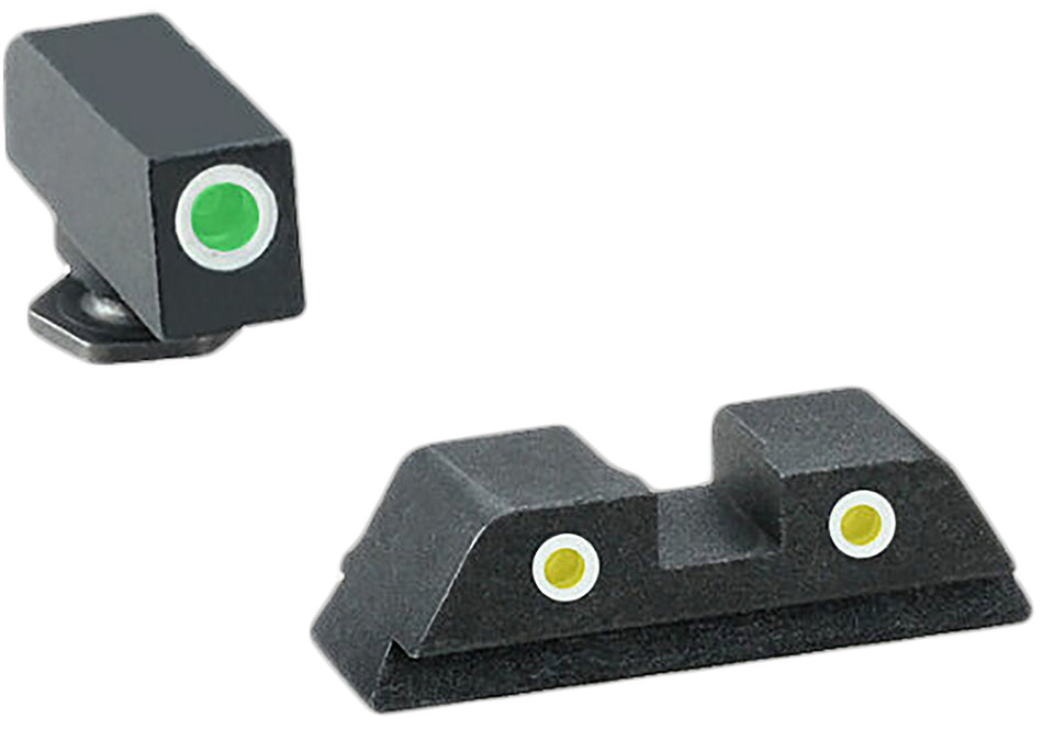 AmeriGlo GL115 Tritium Sight Set for Glock 9mm/.40/.380 - Green/Yellow White Outline