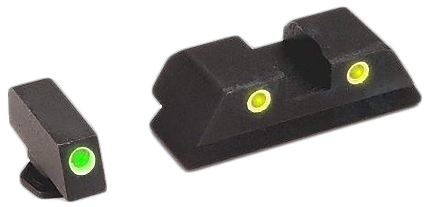 AmeriGlo GL121 Tritium Sight Set for Glock 10mm/.45/.357 - Green/Yellow White Outline