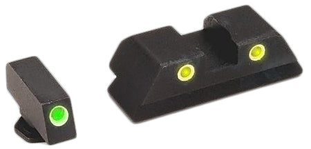 AmeriGlo GL121 Tritium Sight Set for Glock 10mm/.45/.357 - Green/Yellow White Outline