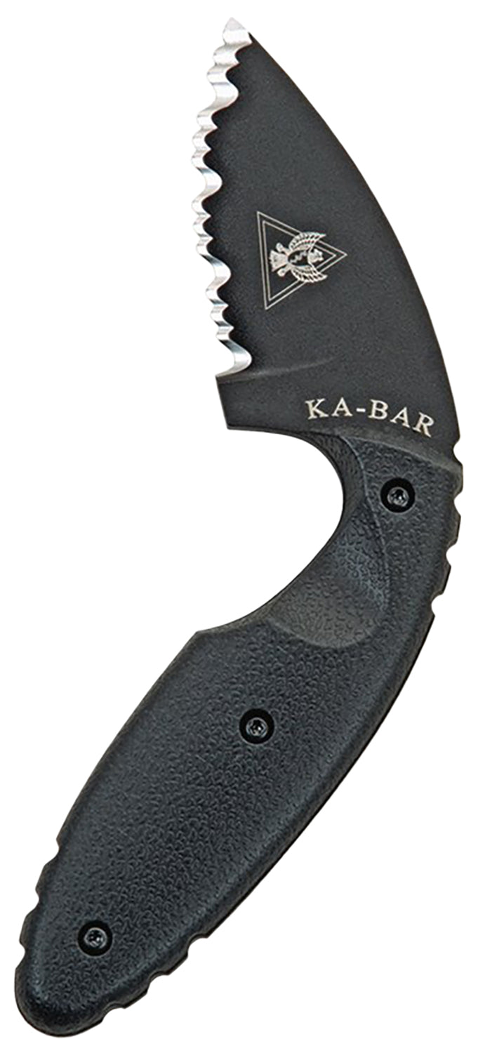 Ka-Bar 1481 TDI Law Enforcement 2.31" Fixed Blade Knife, Serrated AUS-8A SS Blade, Black Zytel Handle, Belt Clip