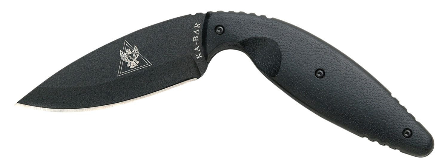 Ka-Bar 1482 TDI LE Large 3.69" Fixed Blade Knife, Plain AUS-8A SS Blade, Black Zytel Handle, MOLLE Sheath