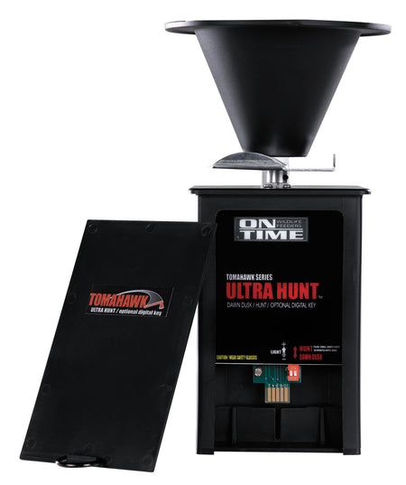 On Time 43005 Tomahawk Ultra Hunt Game Feeder, Dawn-Dusk & Hunt Mode, 4 Programs, 1-20 Sec, Black
