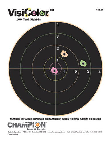 Champion 45824 VisiColor Multi-Color Bullseye Pistol/Rifle Paper Targets 10 Pk