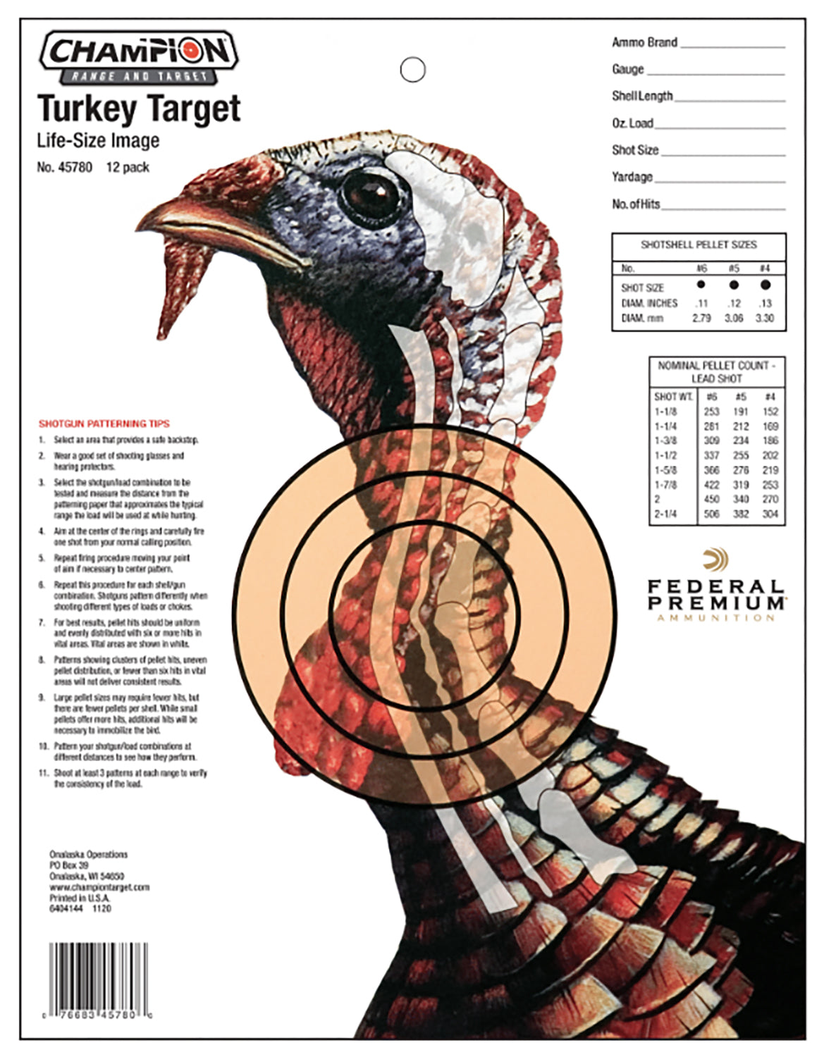 Champion 45780 Turkey Sight-In Paper Hanging Targets Multi-Color 12 Pack